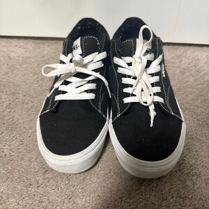 Vans Classic Black Canvas Shoes with White Accents - Size 10